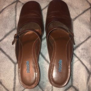 Brown shoes with a heel